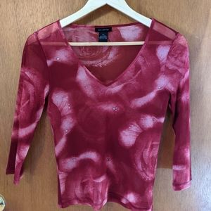 See through, V-neck red floral top